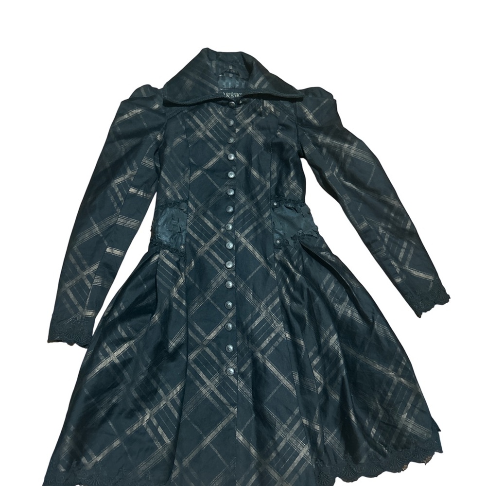Vtg Lip Service Steampunk Victorian Goth Dress Small Black Plaid Whimsigoth - Picture 9 of 15